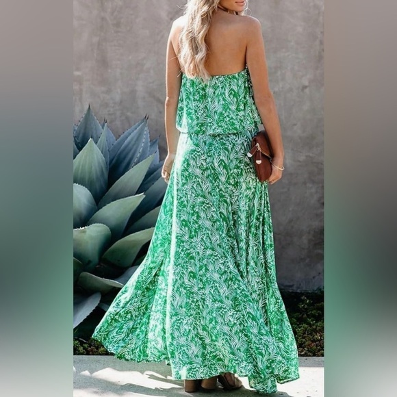 Women's Dress Tropical Print Tassel Detail Split Thigh Tube Dress-Size Small - Picture 2 of 2